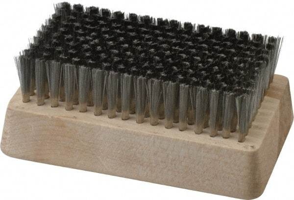 Made in USA - 3/4" Bristle Length, Stainless Steel Cleaning & Finishing Brush - 4-1/4" Long x 2-1/2" Wide Head, 4-1/4" OAL, Hardwood Block - Strong Tooling