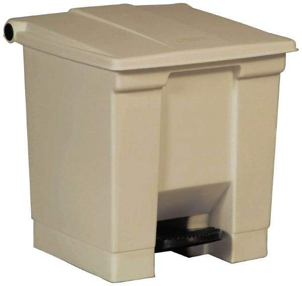 Rubbermaid - 8 Gal Rectangle Unlabeled Trash Can - 17-1/8" High x 16-1/4" Long x 15-3/4" Wide, Beige, High-Density Polyethylene (Base), Polypropylene (Lid) - Strong Tooling