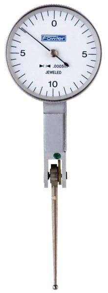 Fowler - 0.02 Inch Range, 0.0005 Inch Dial Graduation, Horizontal Dial Test Indicator - 1 Inch White Dial, 0-10-0 Dial Reading - Strong Tooling