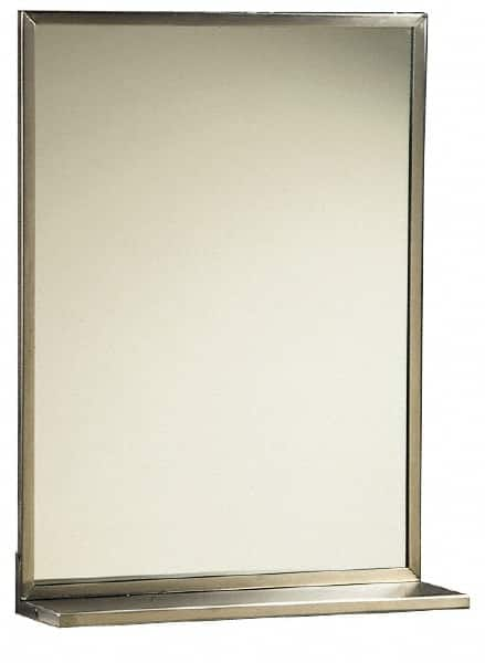 Made in USA - 18 Inch Wide x 24 Inch High, Theft Resistant Rectangular Glass Washroom Mirror - 5 Inch Deep Shelf, Stainless Steel Frame - Strong Tooling