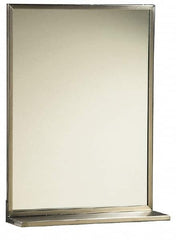 Made in USA - 18 Inch Wide x 24 Inch High, Theft Resistant Rectangular Glass Washroom Mirror - 5 Inch Deep Shelf, Stainless Steel Frame - Strong Tooling