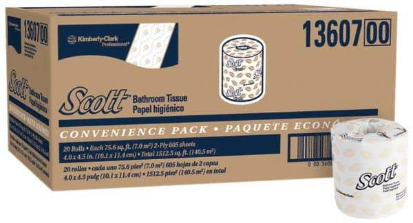 Scott - 4" Sheet Width, Standard Roll Toilet Tissue - 605 Sheets per Roll, 2 Ply, White, Recycled Fiber - Strong Tooling