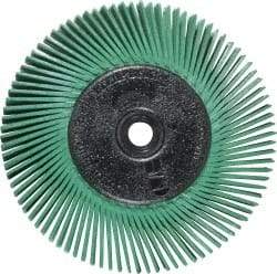 3M - 6" Diam, 1/2" Max Face Width, Plain Hole Radial Bristle Brush - 50 Grit, Coarse Grade, 6,000 Max RPM, Green - Strong Tooling