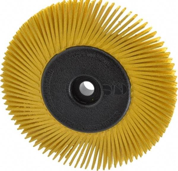 3M - 6" Diam, 1/2" Max Face Width, Plain Hole Radial Bristle Brush - 80 Grit, Medium Grade, 6,000 Max RPM, Yellow - Strong Tooling