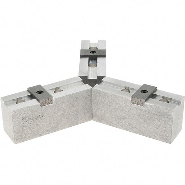 Abbott Workholding Products - 10" & Up Chuck Capacity, Tongue & Groove Attachment, Square Soft Lathe Chuck Jaw - 3 Jaws, Aluminum, 2-1/8" Btw Mount Hole Ctrs, 4-1/2" Long x 1-1/2" Wide x 2" High, 1/2" Groove, 1/2" Fastener - Strong Tooling