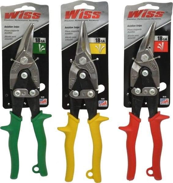 Wiss - 3 Piece Aviation Snip Set - Left, Right, Straight, 9-3/4" OAL, 1-3/8" LOC - Strong Tooling