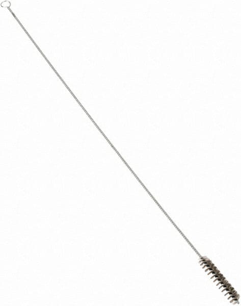 Schaefer Brush - 3" Long x 5/8" Diam Stainless Steel Long Handle Wire Tube Brush - Single Spiral, 27" OAL, 0.006" Wire Diam, 3/8" Shank Diam - Strong Tooling