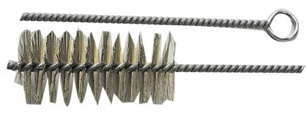 Schaefer Brush - 3" Long x 1-1/4" Diam Brass Long Handle Wire Tube Brush - Single Spiral, 27" OAL, 0.008" Wire Diam, 3/8" Shank Diam - Strong Tooling