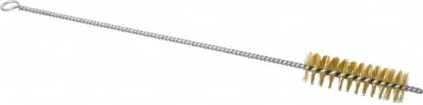 Schaefer Brush - 3" Long x 1" Diam Brass Long Handle Wire Tube Brush - Single Spiral, 15" OAL, 0.006" Wire Diam, 3/8" Shank Diam - Strong Tooling