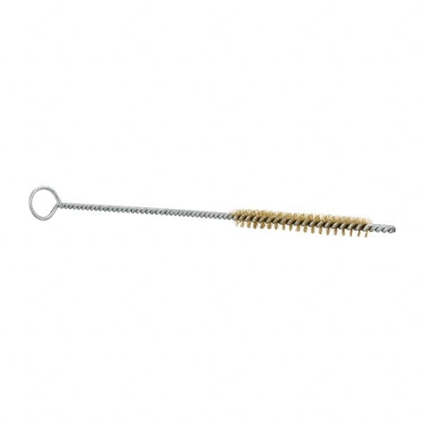 Schaefer Brush - 3" Long x 3/8" Diam Brass Long Handle Wire Tube Brush - Single Spiral, 27" OAL, 0.005" Wire Diam, 0.145" Shank Diam - Strong Tooling