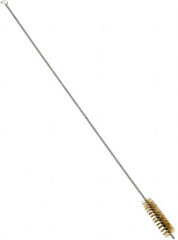 Schaefer Brush - 3" Long x 7/8" Diam Brass Long Handle Wire Tube Brush - Single Spiral, 27" OAL, 0.006" Wire Diam, 3/8" Shank Diam - Strong Tooling