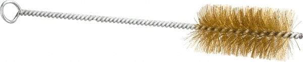 Schaefer Brush - 3" Long x 1-1/2" Diam Brass Long Handle Wire Tube Brush - Single Spiral, 27" OAL, 0.008" Wire Diam, 3/8" Shank Diam - Strong Tooling
