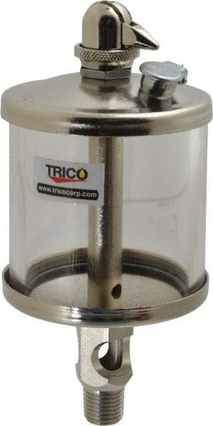 Trico - 1 Outlet, Glass Bowl, 5 Ounce Manual-Adjustable Oil Reservoir - 1/4 NPT Outlet, 2-5/8" Diam x 6-1/16" High - Strong Tooling