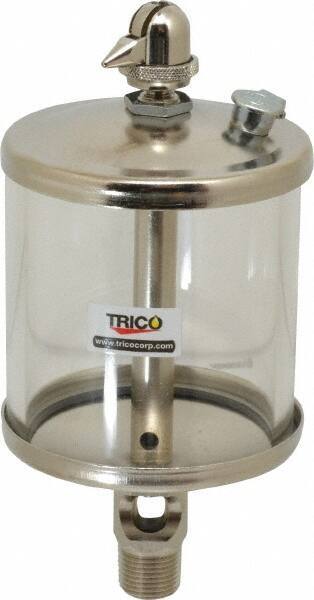 Trico - 1 Outlet, Glass Bowl, 10 Ounce Manual-Adjustable Oil Reservoir - 3/8 NPT Outlet, 3-1/8" Diam x 6-13/16" High - Strong Tooling