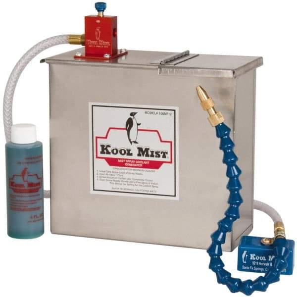 Kool Mist - 1 Outlet, 3 Gal Tank Capacity, Stainless Steel Tank Mist Coolant System - 4' Coolant Line Length, 18" Hose Length, 5/16" Nozzle Diam - Strong Tooling