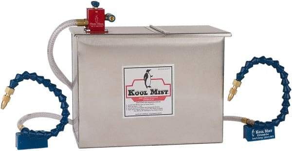 Kool Mist - 4 Outlet, 3 Gal Tank Capacity, Stainless Steel Tank Mist Coolant System - 4' Coolant Line Length, 18" Hose Length, 5/16" Nozzle Diam - Strong Tooling