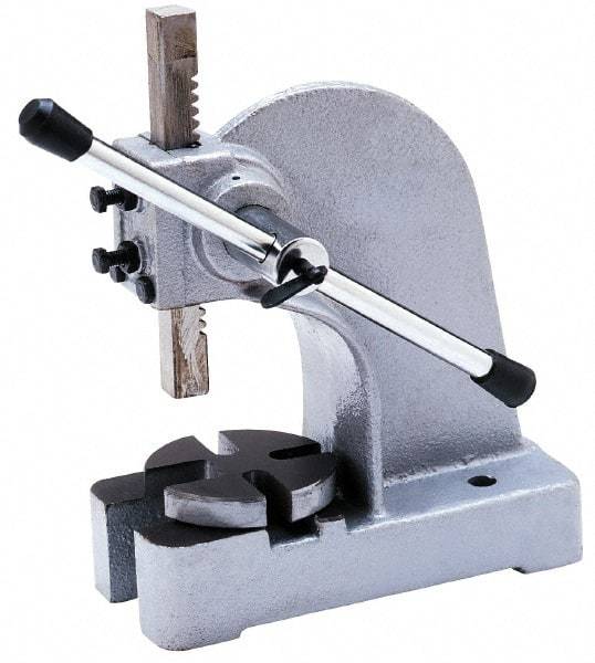 Interstate - 2-7/8" Ram, 9-7/16" Throat Depth, 5 Ton Manual Arbor Press - 18" Max Work Height x 18-7/8" Max Work Width, Single Leverage, 11" Base Width x 26" Base Depth - Strong Tooling