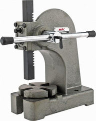 Interstate - 1" Ram, 4" Throat Depth, 1 Ton Manual Arbor Press - 5-1/4" Max Work Height x 8" Max Work Width, Single Leverage, 5" Base Width x 11" Base Depth - Strong Tooling