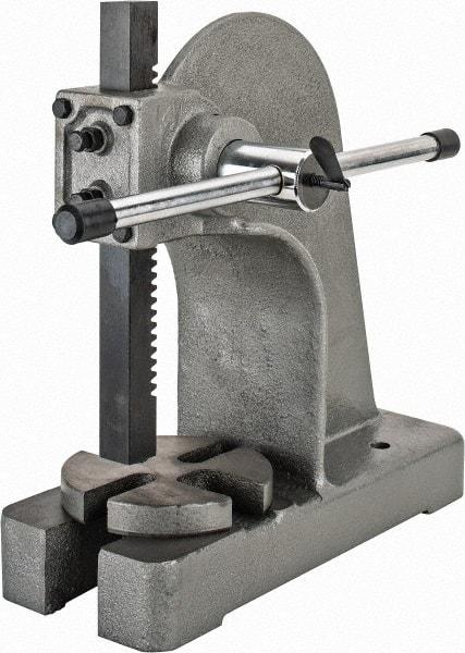 Interstate - 1-5/8" Ram, 6" Throat Depth, 2 Ton Manual Arbor Press - 8-1/2" Max Work Height x 12" Max Work Width, Single Leverage, 6-3/4" Base Width x 17" Base Depth - Strong Tooling