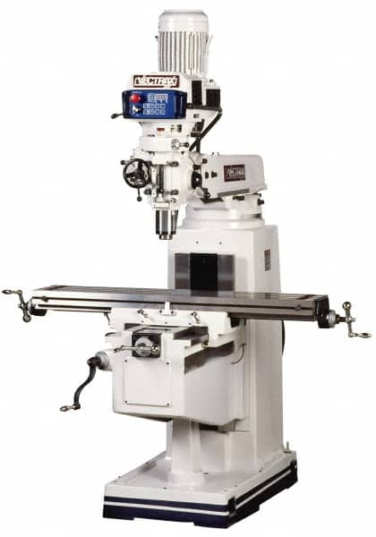 Vectrax - 10" Table Width x 54" Table Length, Electronic Variable Speed Control, 3 Phase Knee Milling Machine - NT40 Spindle Taper, 5 hp - Strong Tooling