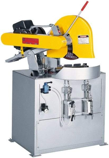 Everett - 20 or 22" Blade Diam, 1" Arbor Hole, Miter Chop & Cutoff Saw - 3 Phase, 20 hp, 230 Volts, 3" in Solids at 90°, 2-1/2" in Solids at 45° - Strong Tooling