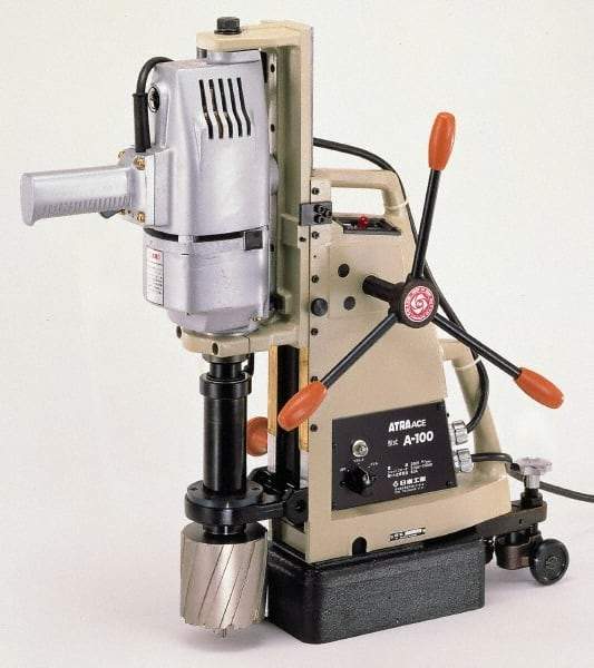 Nitto Kohki - 1-1/4" Chuck, 3" Travel, Portable Magnetic Drill Press - 330 RPM, 7.4 Amps, 2.5 hp, 1600 Watts, 230 Volts - Strong Tooling