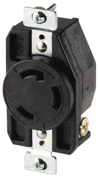 Cooper Wiring Devices - 480 VAC, 30 Amp, L8-30R NEMA, Self Grounding Receptacle - 2 Poles, 3 Wire, Female End, Black - Strong Tooling