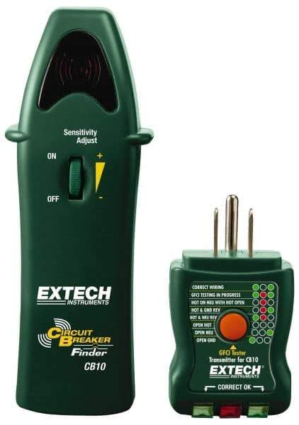 Extech - 110 to 125 VAC, 47 to 63 Hz, LED Display Circuit Breaker Finder - 9 Volt, Includes Battery, GFCI Transmitter, Receiver - Strong Tooling