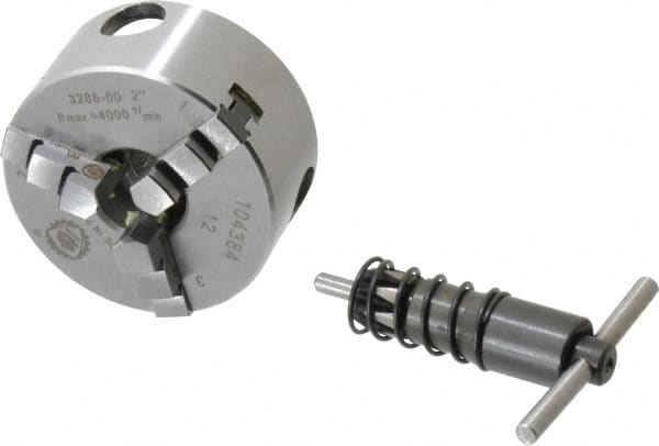 Bison - 3 Jaws, 2" Diam, Self Centering Manual Lathe Chuck - M14x1 Mount Spindle, Reversible, 4,000 Max RPM, 0.56" Through Hole Diam, Forged Steel - Strong Tooling