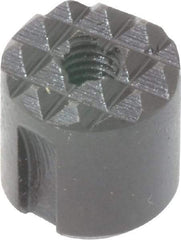 Fairlane - 10-32 Thread, 1/2" Diam, 1/2" High, Threaded, Fine Tooth Grade Diamond Serration Tooth Pattern, High Speed Steel, Round Positioning Gripper - 0.13" Flat Width, Black Oxide Coated - Strong Tooling