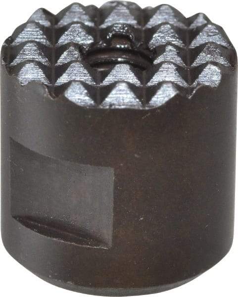 Fairlane - 10-32 Thread, 1/2" Diam, 1/2" High, Threaded, Extra Fine Tooth Grade Diamond Serration Tooth Pattern, High Speed Steel, Round Positioning Gripper - 3/16" Flat Width, Black Oxide Coated - Strong Tooling