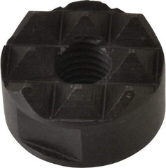 Fairlane - 1/4-28 Thread, 5/8" Diam, 3/8" High, Threaded, Coarse Tooth Grade Diamond Serration Tooth Pattern, High Speed Steel, Round Positioning Gripper - 3/16" Flat Width, Black Oxide Coated - Strong Tooling