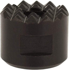 Fairlane - 1/4-28 Thread, 5/8" Diam, 1/2" High, Threaded, Fine Tooth Grade Diamond Serration Tooth Pattern, High Speed Steel, Round Positioning Gripper - 3/16" Flat Width, Black Oxide Coated - Strong Tooling