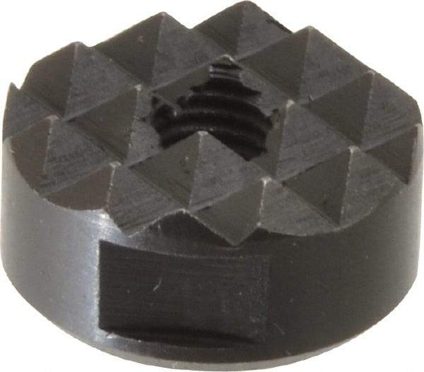 Fairlane - 1/4-28 Thread, 3/4" Diam, 3/8" High, Threaded, Coarse Tooth Grade Diamond Serration Tooth Pattern, High Speed Steel, Round Positioning Gripper - 3/16" Flat Width, Black Oxide Coated - Strong Tooling