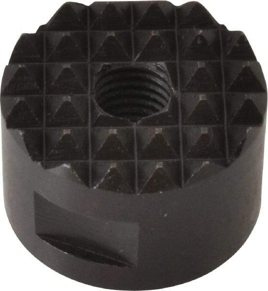 Fairlane - 1/4-28 Thread, 3/4" Diam, 1/2" High, Threaded, Fine Tooth Grade Diamond Serration Tooth Pattern, High Speed Steel, Round Positioning Gripper - 3/16" Flat Width, Black Oxide Coated - Strong Tooling