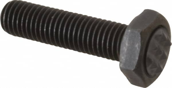 Fairlane - Serrated Tooth, 1/4-28, 1" Shank Length, 7/8" Thread Length, Black Oxide Finish, Hex Head, Adjustable Positioning Gripper - 5/16" Pad Diam, 7/16" Hex, 13/64" Head Height, Extra Fine Tooth Grade - Strong Tooling