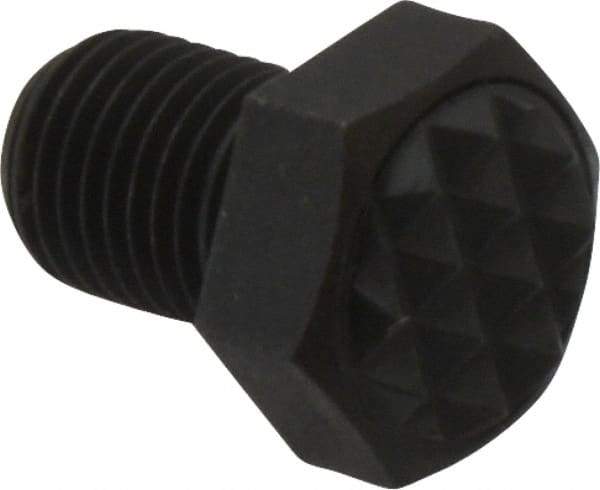 Fairlane - Serrated Tooth, 3/8-24, 1/2" Shank Length, 1/2" Thread Length, Black Oxide Finish, Hex Head, Adjustable Positioning Gripper - 1/2" Pad Diam, 9/16" Hex, 9/32" Head Height, Fine Tooth Grade - Strong Tooling