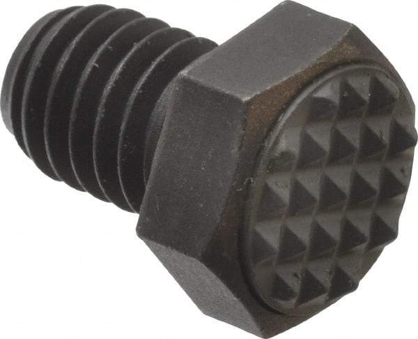 Fairlane - Serrated Tooth, 3/8-16, 1/2" Shank Length, 1/2" Thread Length, Black Oxide Finish, Hex Head, Adjustable Positioning Gripper - 1/2" Pad Diam, 9/16" Hex, 9/32" Head Height, Extra Fine Tooth Grade - Strong Tooling