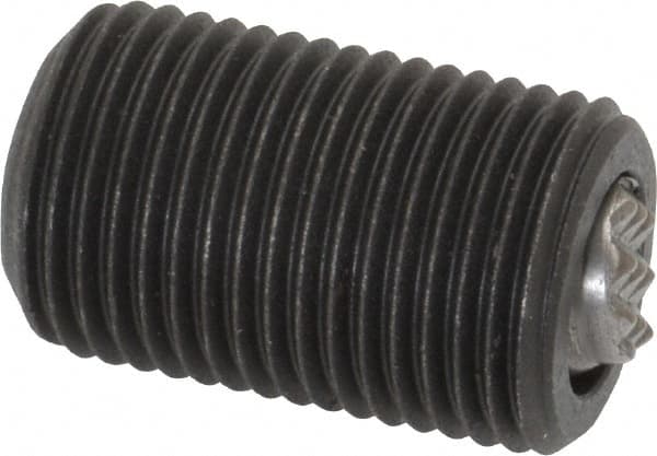 Fairlane - 5/8-18, 1" Thread Length, 3/8" Ball Diam, Serrated Ball Pad Surface, Alloy Steel, Black Oxide, Threaded, Swivel Action Gripper Assemblies - 5/16" Contact Diam, High Speed Steel Ball - Strong Tooling