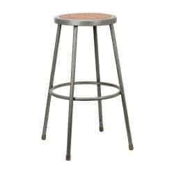 NPS - 30 Inch High, Stationary Fixed Height Stool - Hardboard Seat, Gray and Brown - Strong Tooling