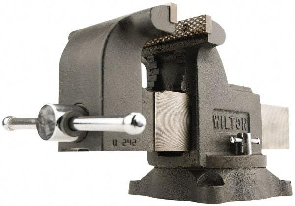 Wilton - 5" Jaw Width x 5" Jaw Opening Capacity, 3" Throat Depth, Bench & Pipe Combination Vise - 5/8 to 2-3/8" Pipe Capacity, Swivel Base, Bolt Down Attachment, Ductile Iron - Strong Tooling