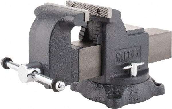 Wilton - 6" Jaw Width x 6" Jaw Opening Capacity, 3-1/2" Throat Depth, Bench & Pipe Combination Vise - 5/8 to 2-1/2" Pipe Capacity, Swivel Base, Bolt Down Attachment, Ductile Iron - Strong Tooling