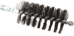 Schaefer Brush - 4-1/2" Brush Length, 2-1/4" Diam, Double Stem, Single Spiral Flue Brush - 7-1/2" Long, Tempered Steel Wire, 1/4" NPSM Male Connection - Strong Tooling