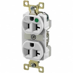 Straight Blade Receptacles; Receptacle Type: Duplex Receptacle; Grade: Hospital; NEMA Configuration: 5-20R; Amperage: 20 A; Voltage: 125 V; Wiring Method: Back & Side; Flange Style: No; Number Of Phases: 1; Number Of Wires: 3; Number Of Poles: 2; Mount Ty