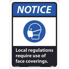 Sign: Rectangle & Square, ″Notice Local Regulations Require Use Of Face Coverings.″ Plastic, 14″ High