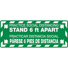 Adhesive Backed Floor Signs; Message Type: COVID-19; Graphic Type: None; Message or Graphic: Message & Graphic; Legend: Practice Social Distancing Stand 6 Ft Apart, Practicar Distancia Social Parese 6 Pies De Distancia; Color: White; Green; Special Color