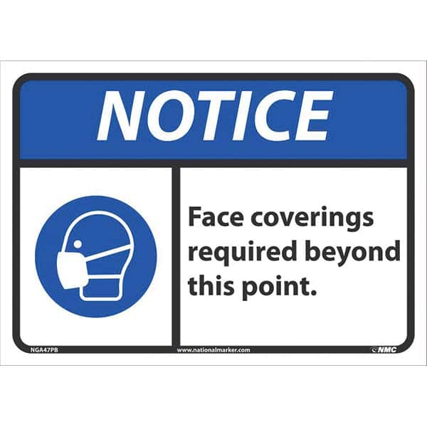 Sign: Rectangle & Square, ″Notice Face Coverings Required Beyond This Point″ Vinyl, 10″ High