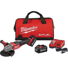 Milwaukee Tool - 4-1/2 - 6" Wheel Diam, 9,000 RPM, Cordless Angle & Disc Grinder - 5/8-11 Spindle, 18 Volts, 6 Amps, Side Exhaust - Strong Tooling