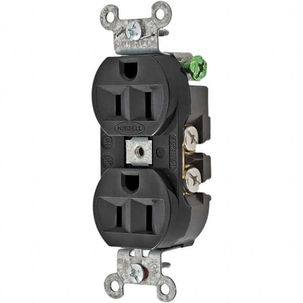 Hubbell Wiring Device-Kellems - 125V 15A NEMA 5-15R Industrial Grade Black Straight Blade Duplex Receptacle - Strong Tooling