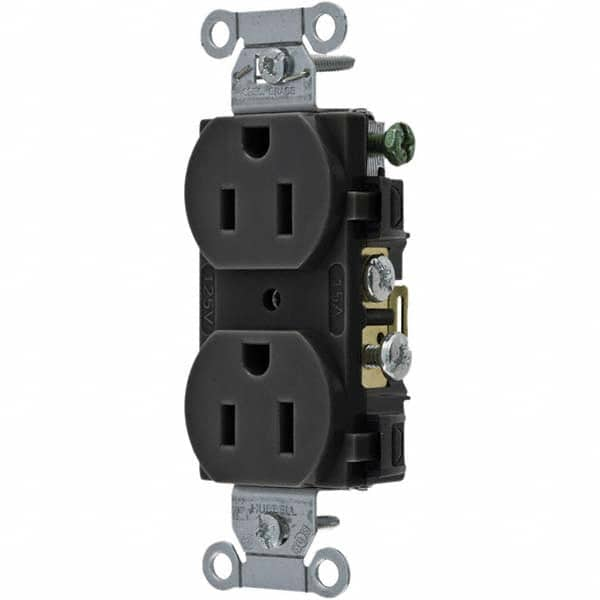 Hubbell Wiring Device-Kellems - 125V 15A NEMA 5-15R Commercial Grade Black Straight Blade Duplex Receptacle - Strong Tooling